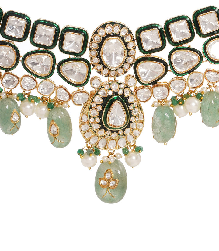 VRINDA GREEN POLKI NECKLACE SET