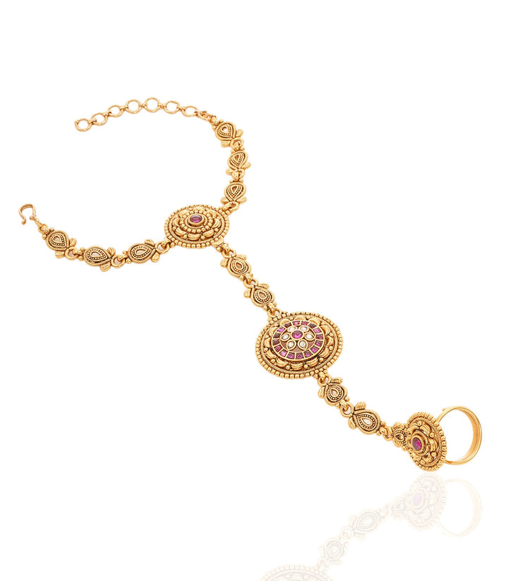 RADHIKA RED GOLD PLATED HATHPHOOLS
