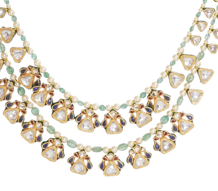 GAURIKA BLUE & REEN KUNDAN LONG NECKLACE