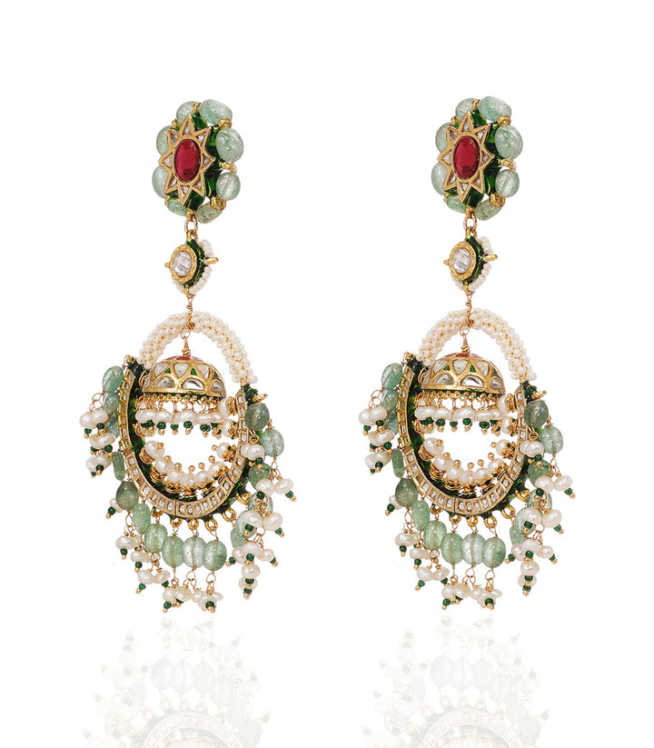 ANMARA RED & GREEN KUNDAN CHANDBALI