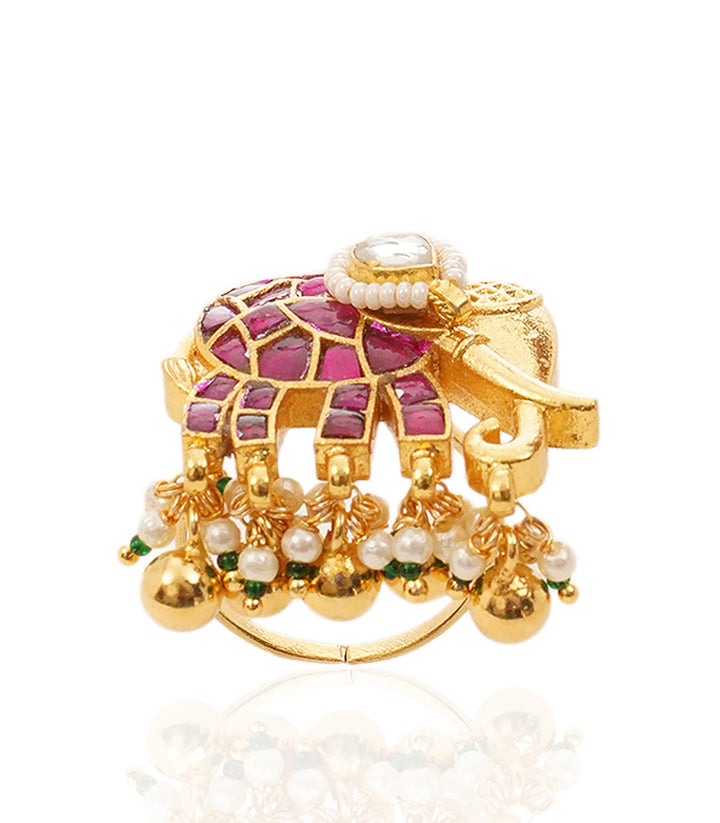 VAARUNI RED KUNDAN RING