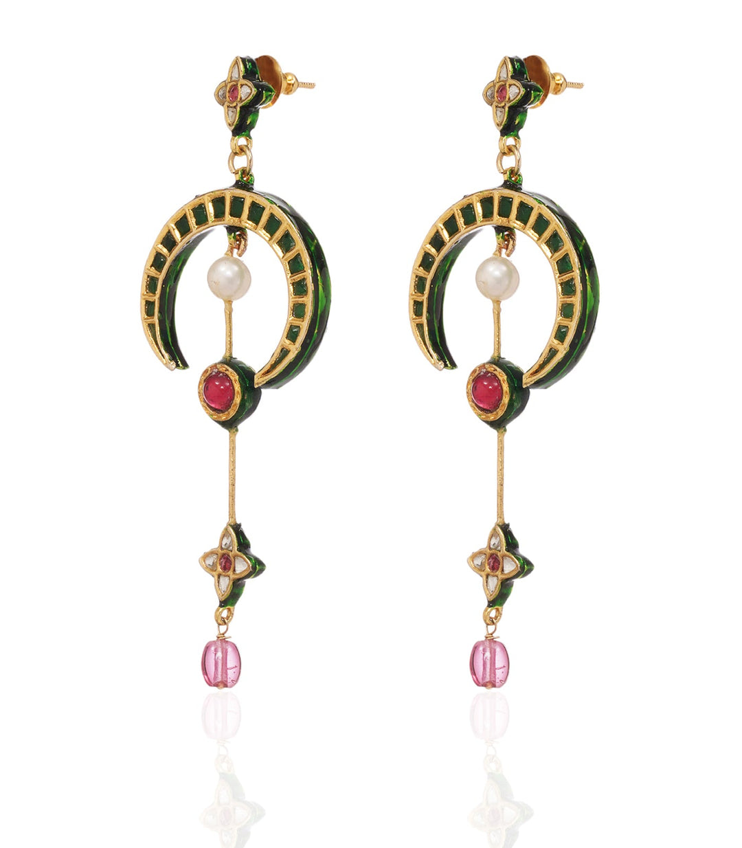 MEGHA RED & GREEN KUNDAN STATEMENT EARRING