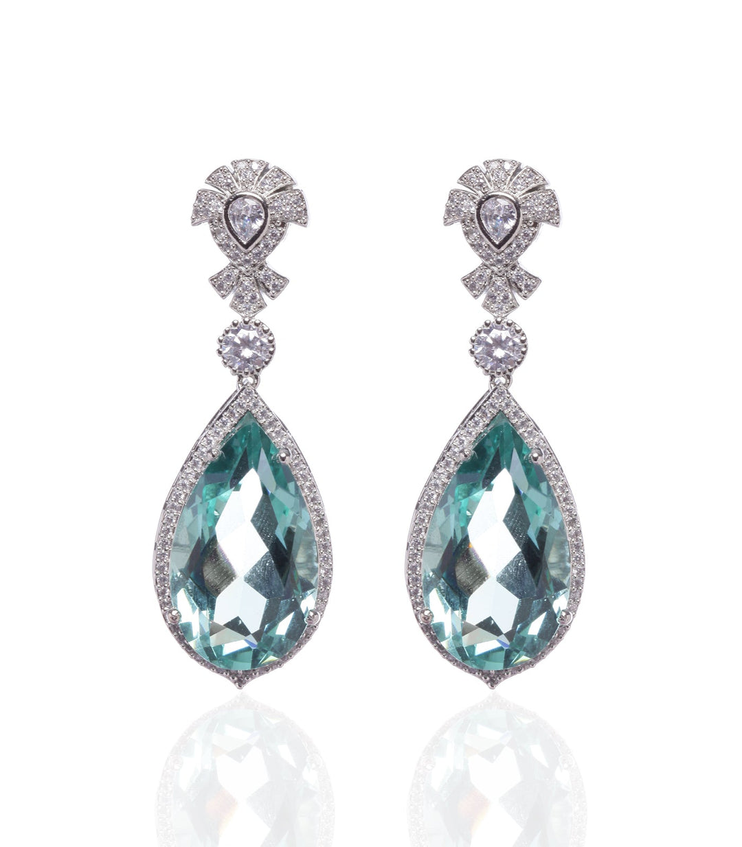 AMALA SILVER FINISH AQUA BLUE  DOUBLET EARRING
