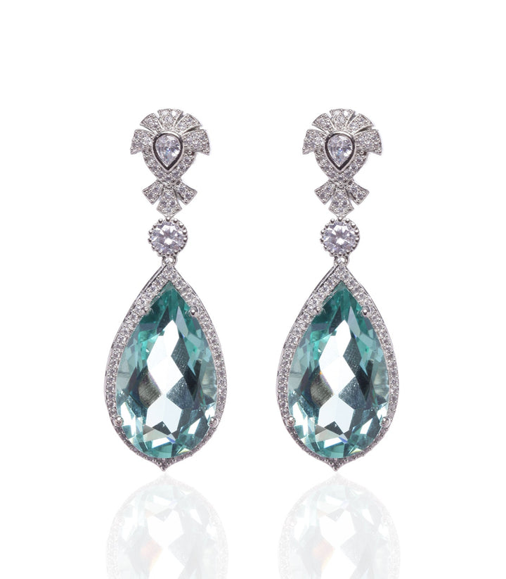 AMALA SILVER FINISH AQUA BLUE  DOUBLET EARRING