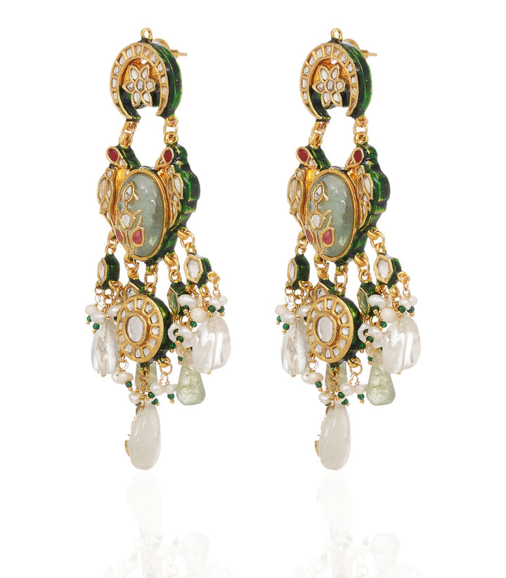 PRISHA GREEN KUNDAN STATEMENT EARRING
