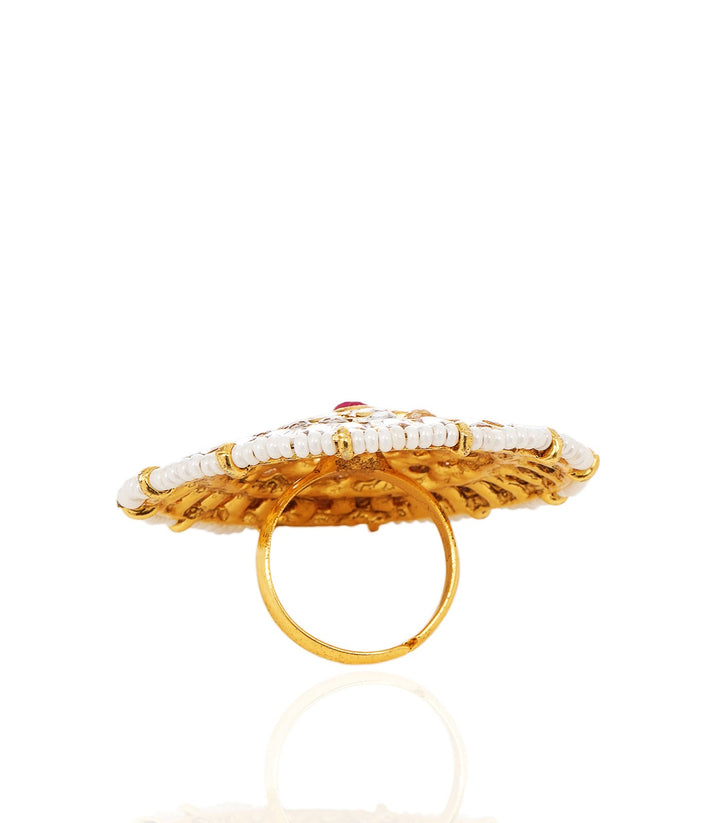 DHRISHA RED & GREEN KUNDAN RING