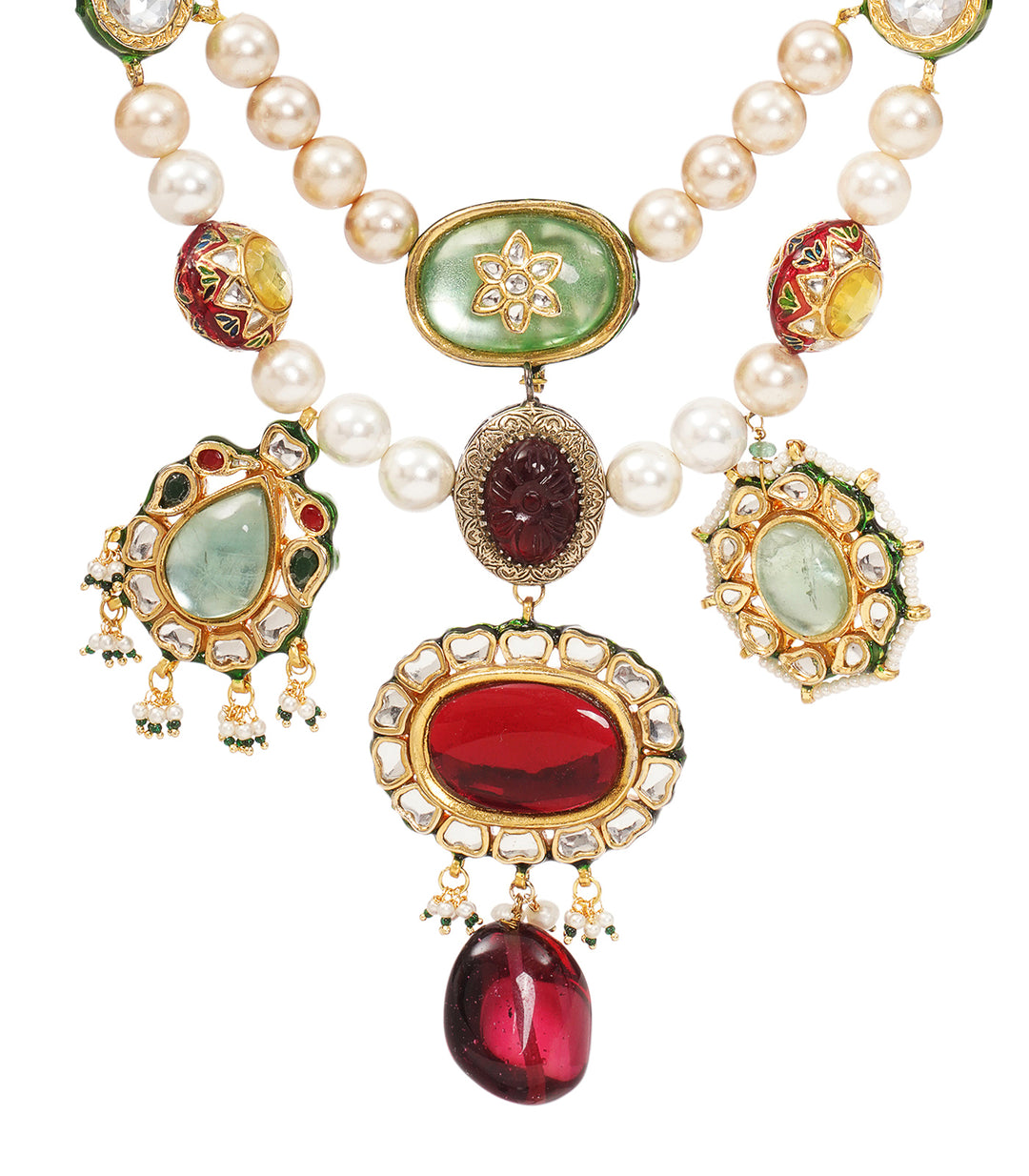VAIDURYA RED & GREEN KUNDAN NECKLACE