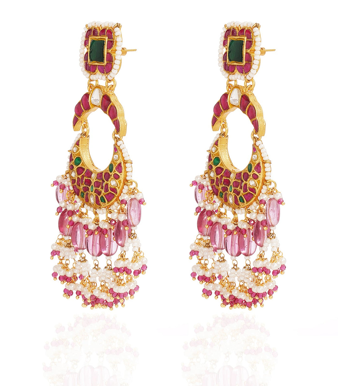 JIVISHA RED & GREEN KUNDAN CHANDBALI