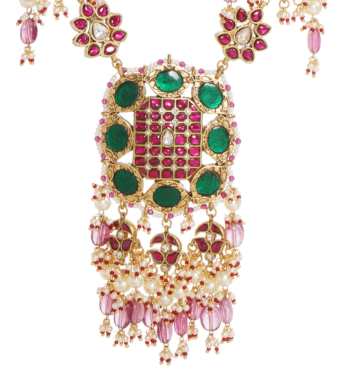SHRAVYA RED & GREEN KUNDAN LONG NECKLACE