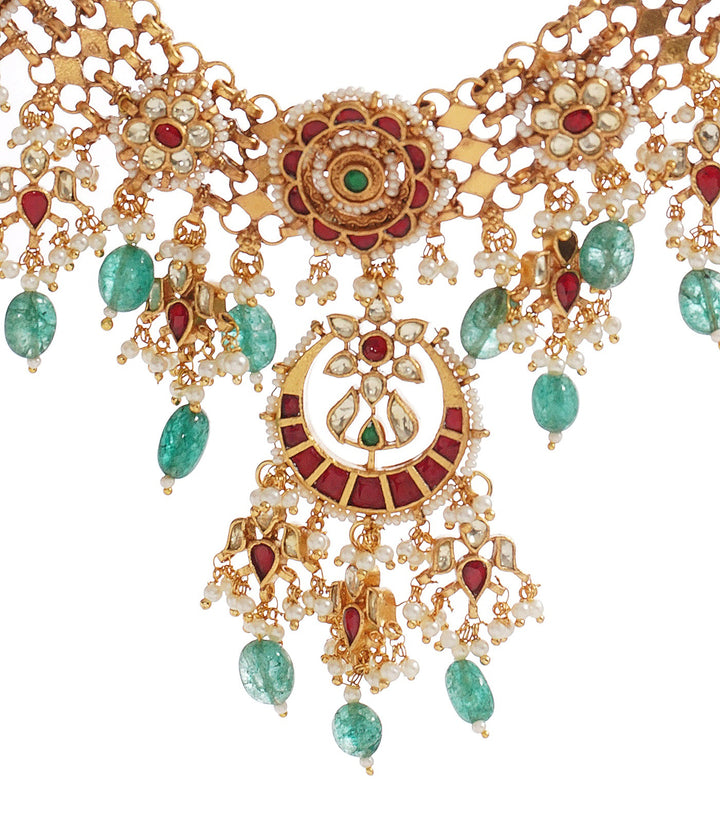 KAVYANSHI RED & GREEN KUNDAN NECKLACE SET