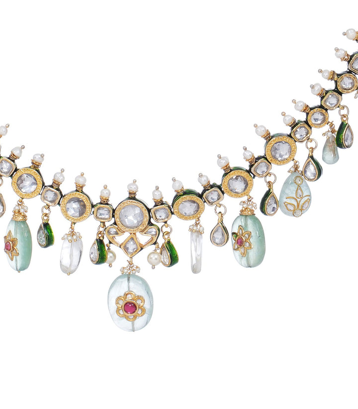 WAKEETA GREEN KUNDAN LONG NECKLACE