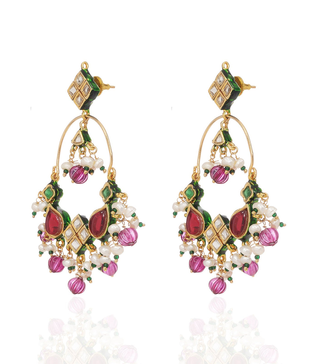 VERSHA RED & GREEN KUNDAN STATEMENT EARRING