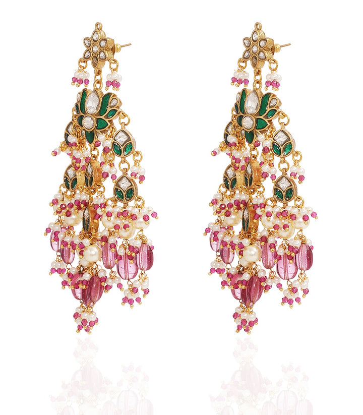 HANSHIKA GREEN & PINK KUNDAN STATEMENT EARRING