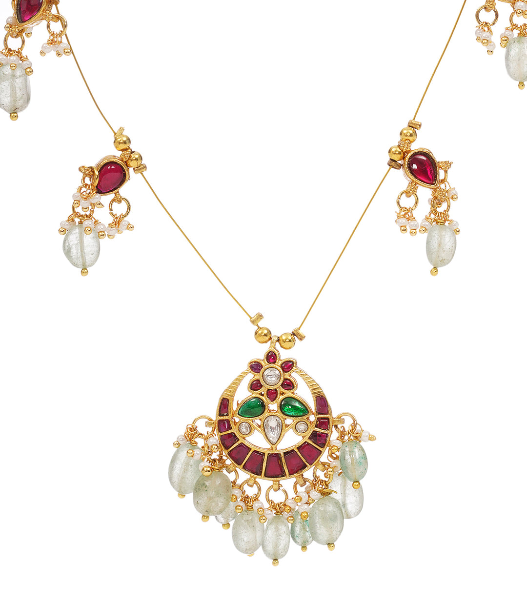 ASHA GREEN KUNDAN LONG NECKLACE