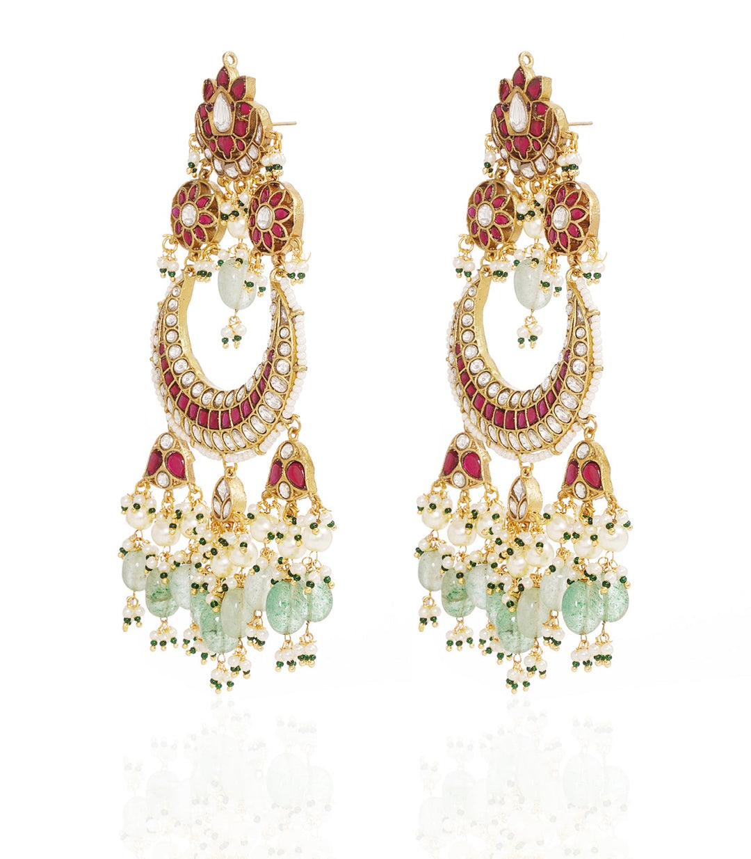 LEELA RED & GREEN KUNDAN CHANDBALI