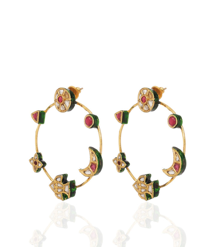 JOSHI RED & GREEN KUNDAN STATEMENT EARRING