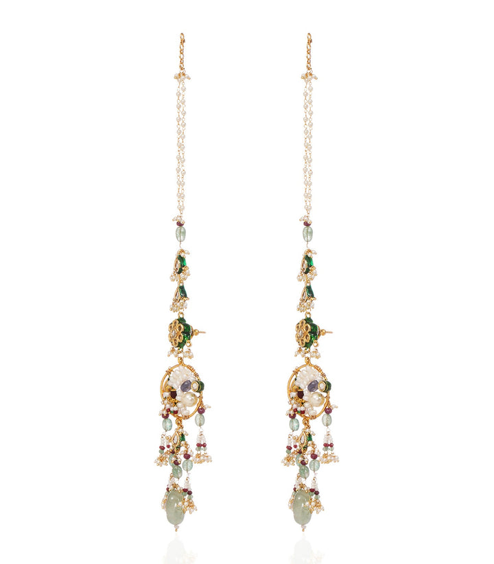 GOURVI GREEN KUNDAN STATEMENT EARRING