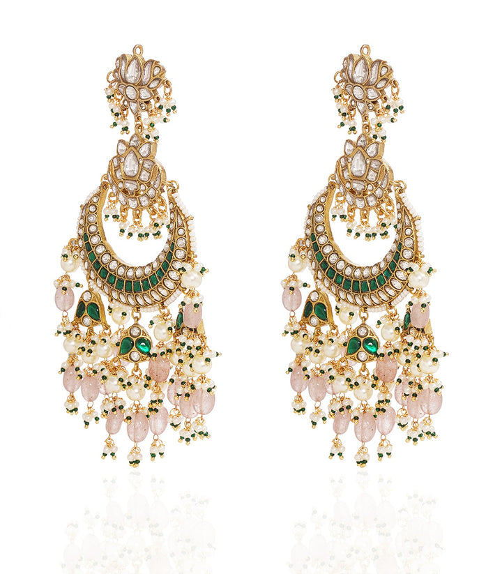 SHARVISHA GREEN & PINK KUNDAN CHANDBALI
