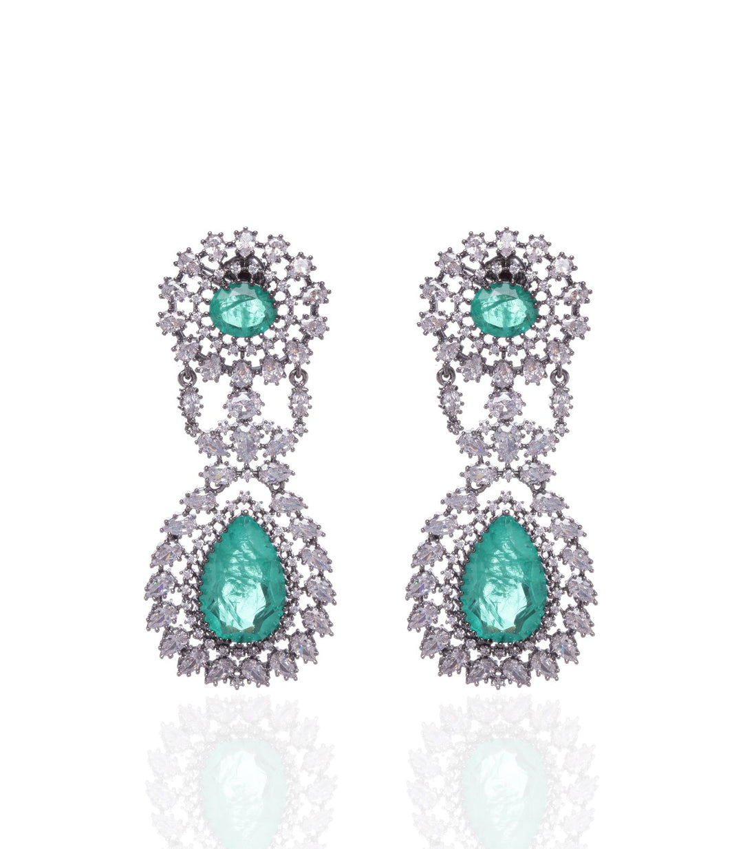 ELAKSHI SILVER FINISH GREEN EARRING