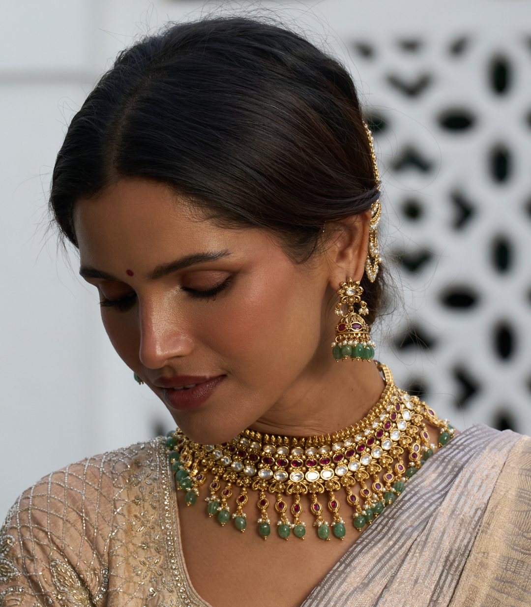 DHRITI GOLD PLATED  KUNDAN NECKLACE SET