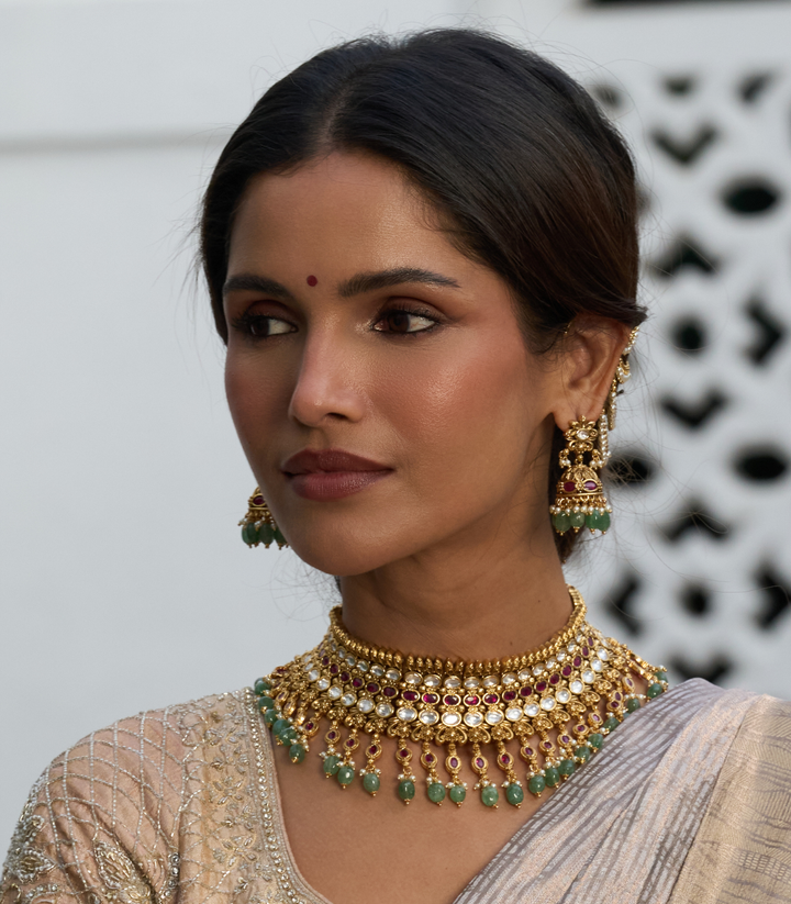 DHRITI GOLD PLATED  KUNDAN NECKLACE SET