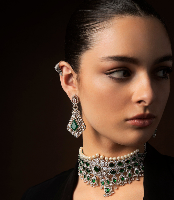 CLAIRE GREEN ZIRCON STATEMENT EARRING