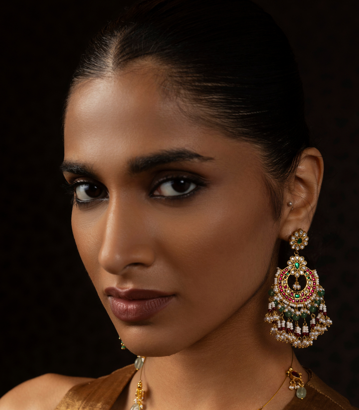 DHARA RED & GREEN KUNDAN CHANDBALI