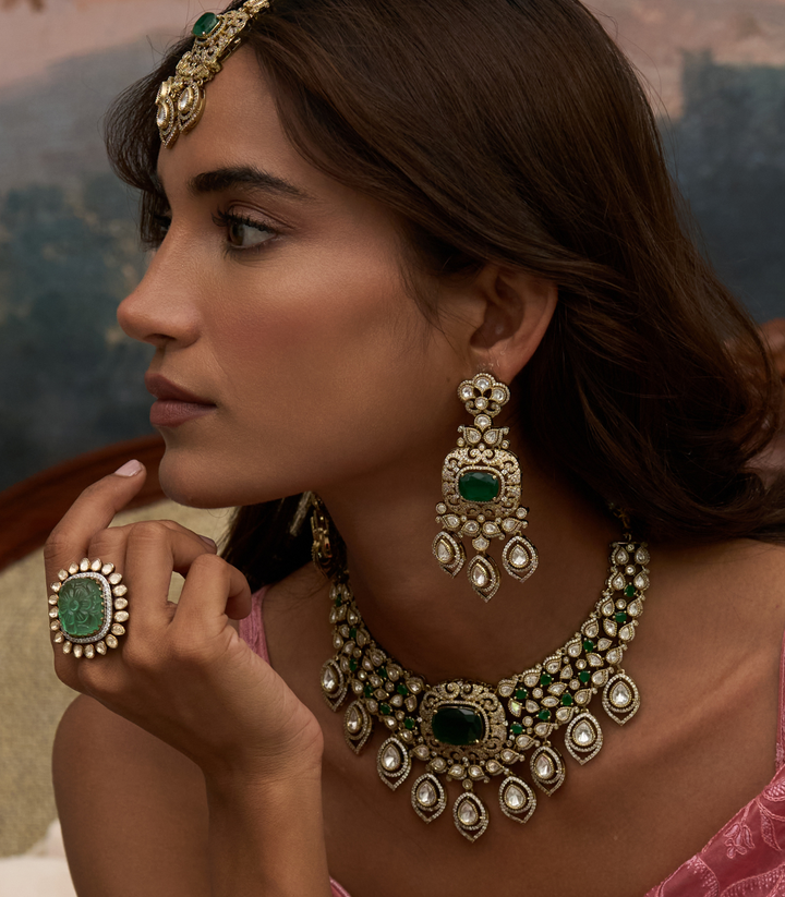 DEVIKA GREEN KUNDAN NECKLACE SET