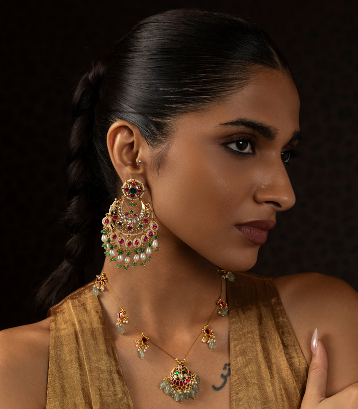 ASHA GREEN KUNDAN LONG NECKLACE