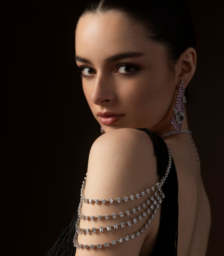 ANAYA SILVER FINISH ZIRCON LONG NECKLACE