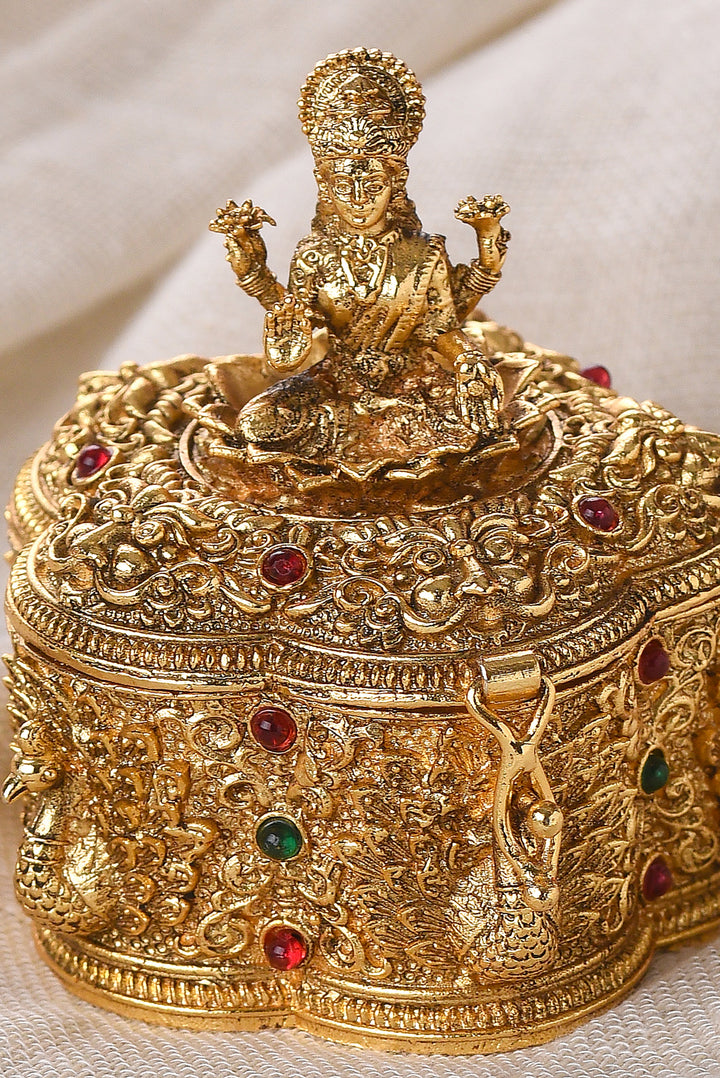 GOLD PLATED LORD LAKSHMI SINDOOR BOX