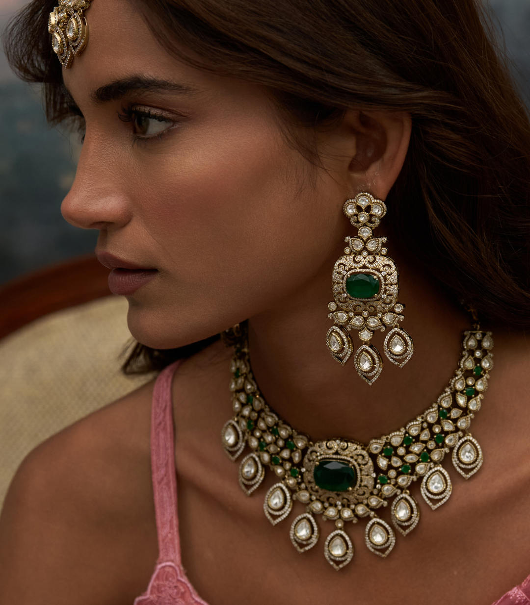 DEVIKA GREEN KUNDAN NECKLACE SET