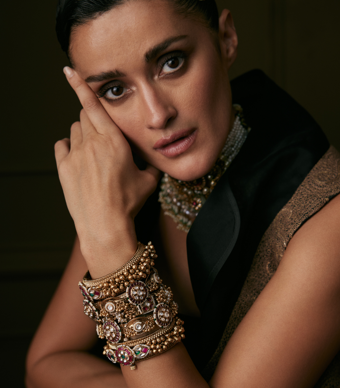 TRISHA PINK & GREEN KUNDAN BANGLES