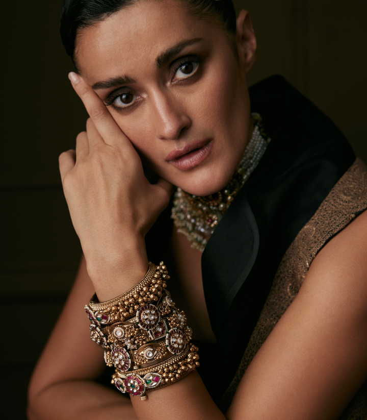 TRISHA PINK & GREEN KUNDAN BANGLES