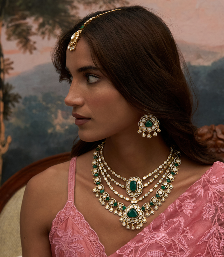 KAVYA GREEN POLKI LONG NECKLACE