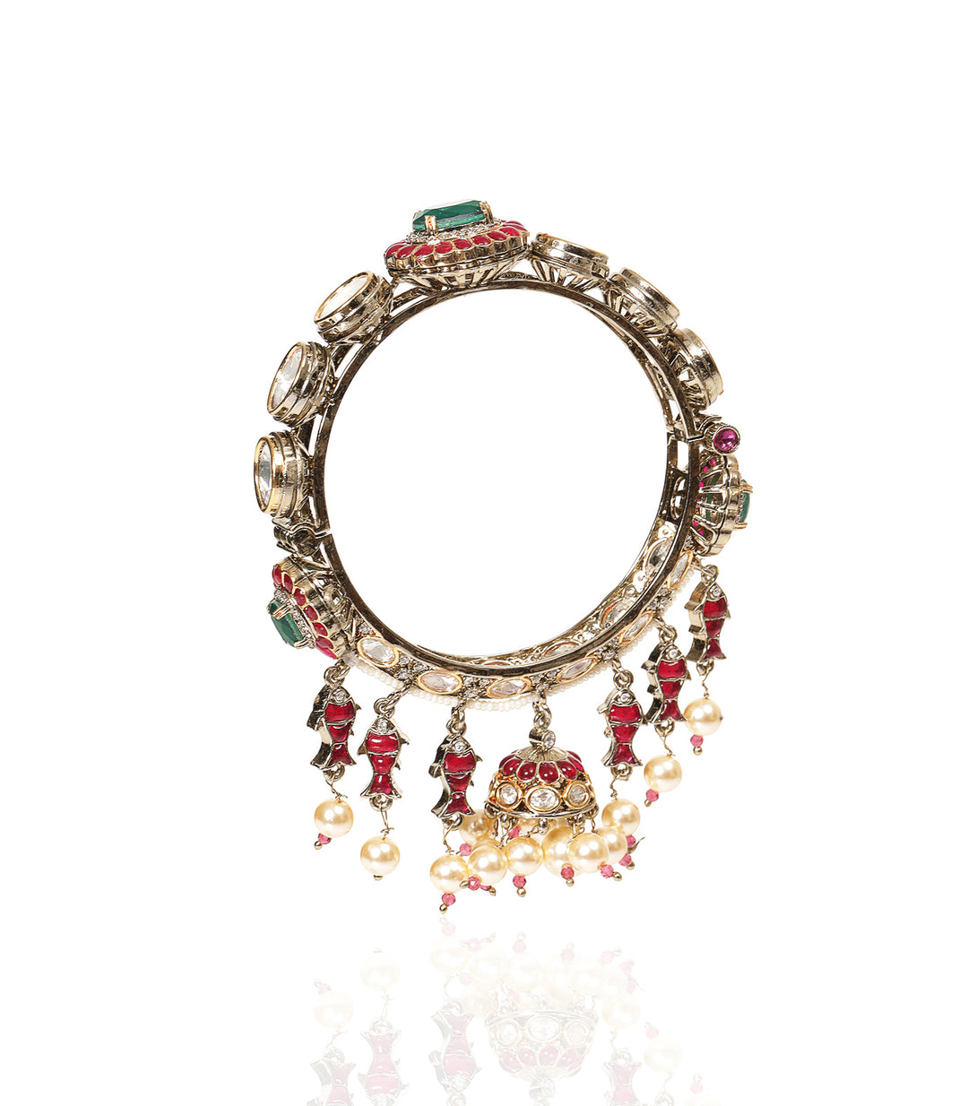 NIMA ANTIQUE FINISH RED & GREEN POLKI BANGLES