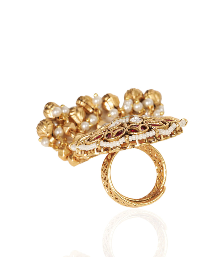 SHIVA RED & GREEN KUNDAN RING