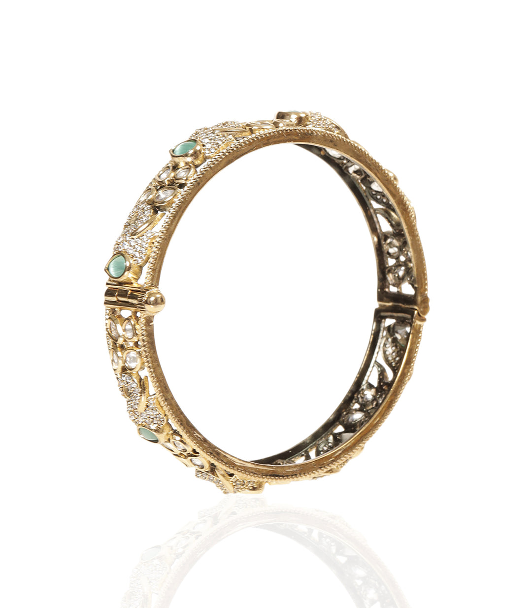ESHNI MINT ANTIQUE FINISH POLKI BANGLES
