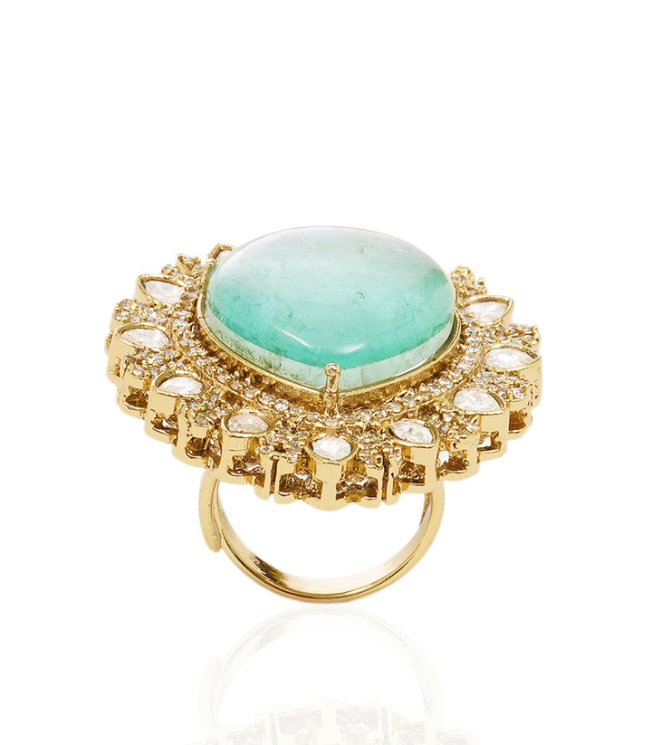 HRIDA MINT GREEN POLKI RING