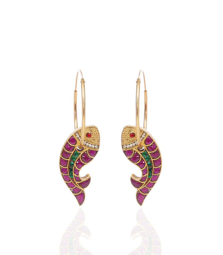 MIRA RED & GREEN KUNDAN REVERSIBLE STATEMENT EARRING
