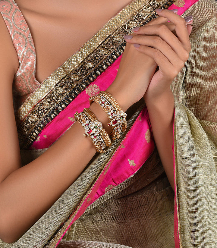 KASHVI RED & GREEN GOLD PLATED BANGLES