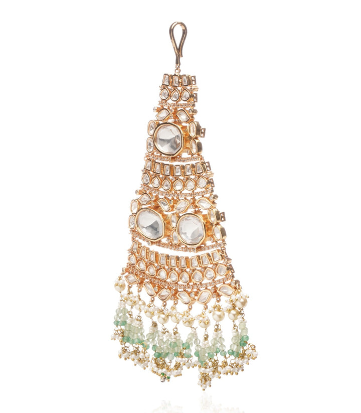 GOLD PLATED GREEN POLKI PASSA WITH GREEN LATKAN