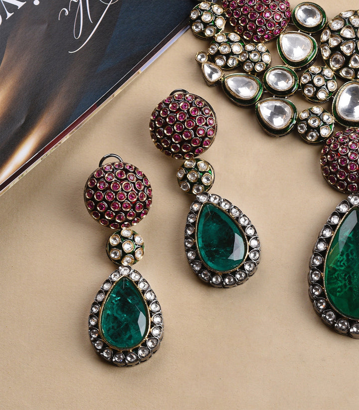 AADYA RED & GREEN POLKI NECKLACE SET