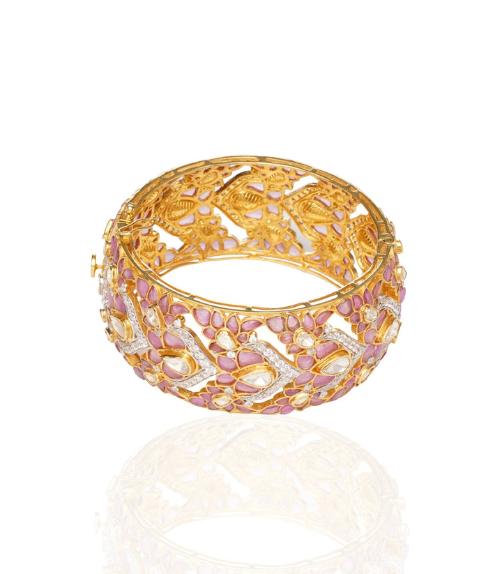 BHANVI GOLD PLATED PINK MOISSANITE BANGLE