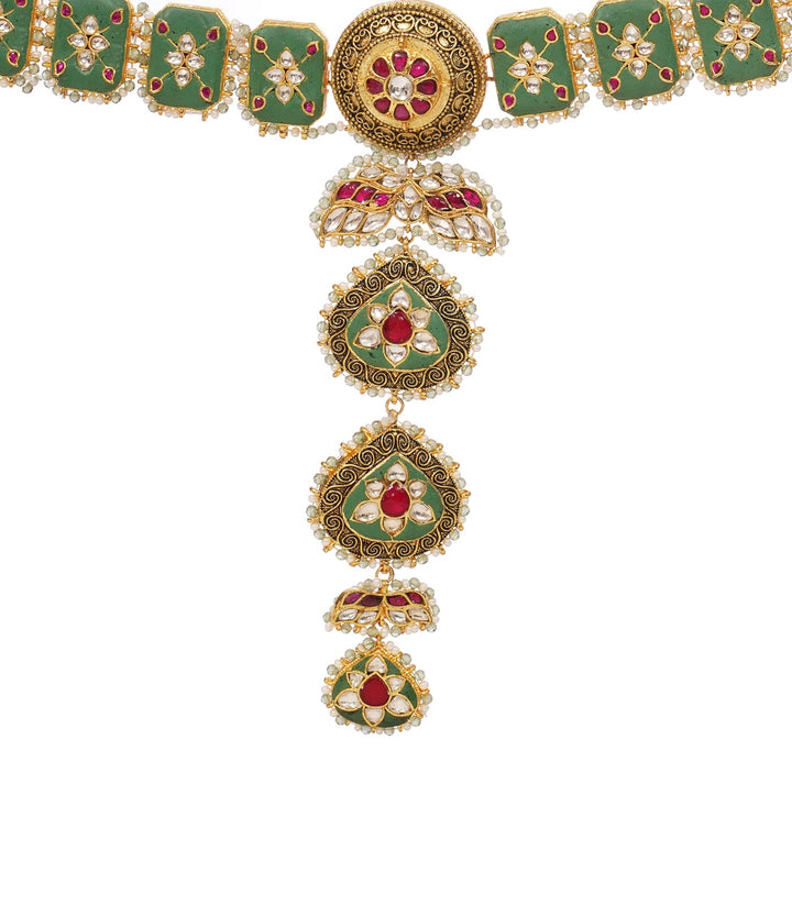 SHAZAHN GREEN KUNDAN LONG NECKLACE