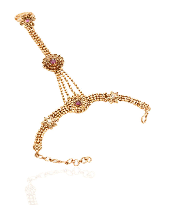 SIMRAN RED GOLD PLATED HATHPHOOLS