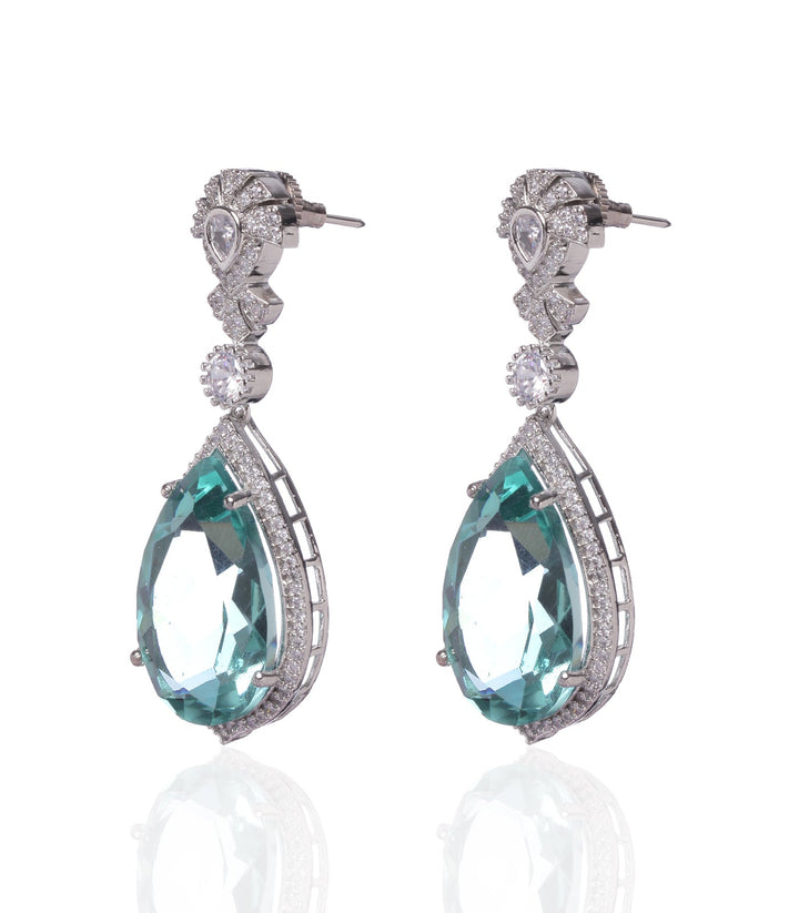 AMALA SILVER FINISH AQUA BLUE  DOUBLET EARRING