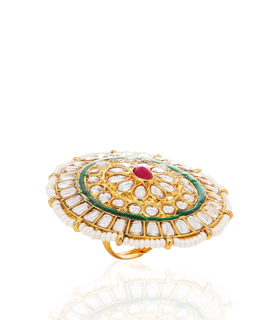 DHRISHA RED & GREEN KUNDAN RING