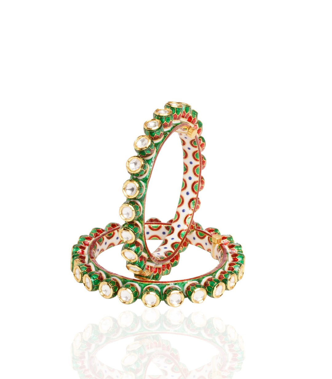 SAHANA GOLD PLATED GREEN MEENA KUNDAN BANGLES