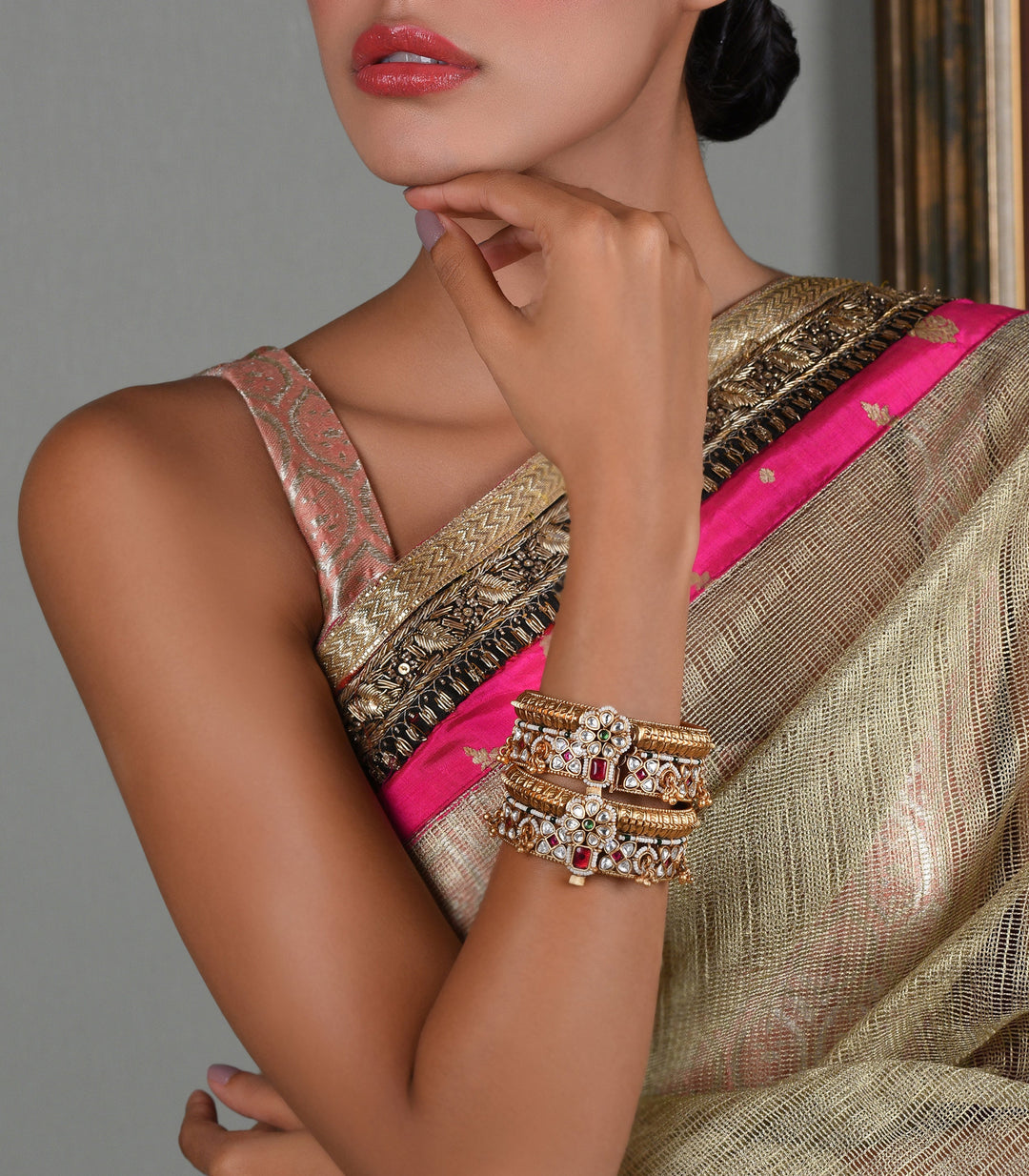 KASHVI RED & GREEN GOLD PLATED BANGLES